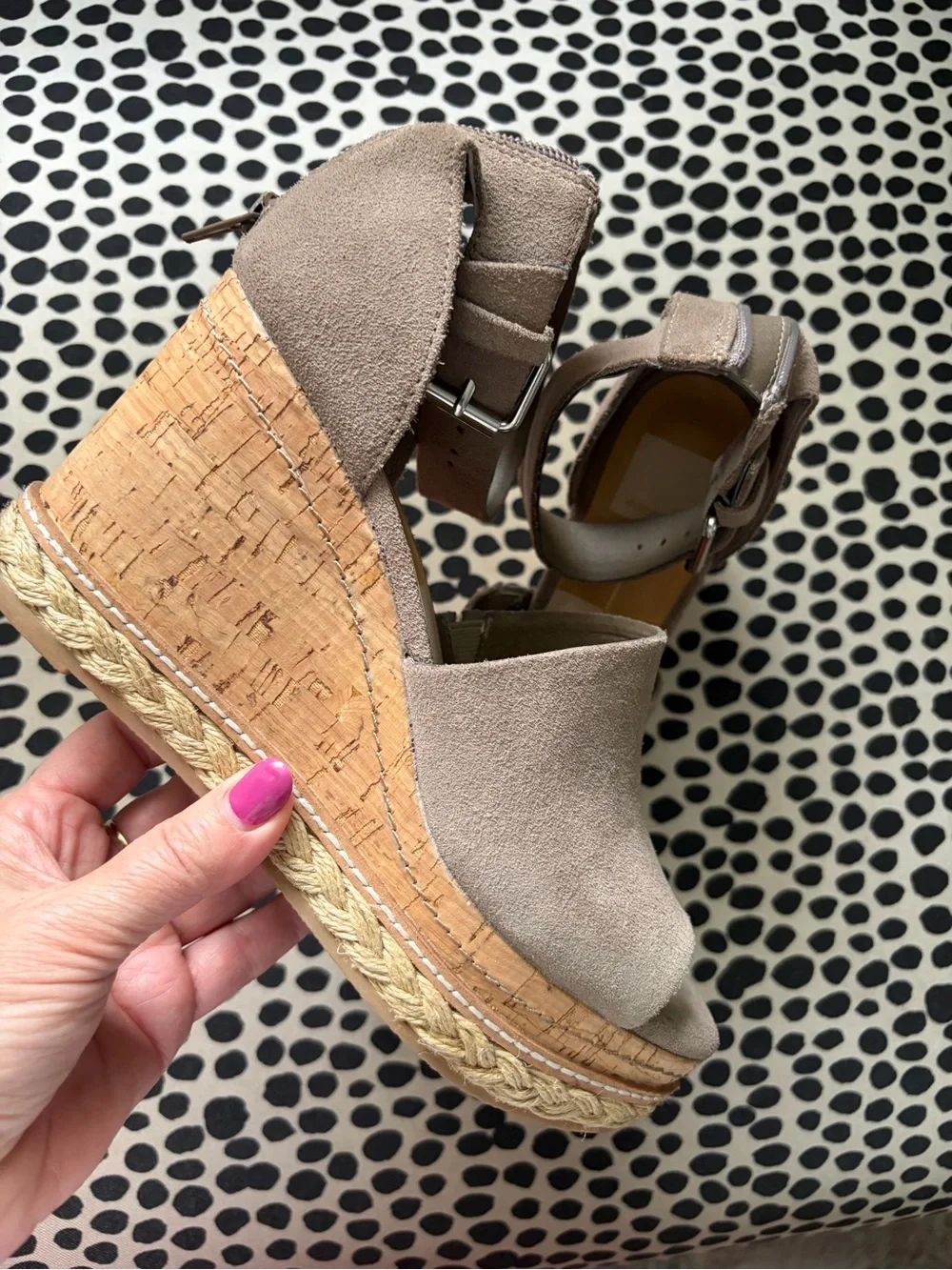 Dolce Vita Taupe Suede Wedge Espadrille Sandals